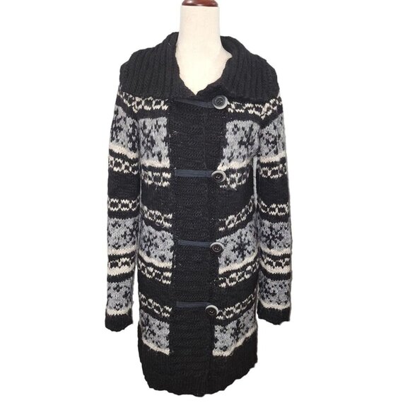 Cocogió Wool Alpaca Blend Knit Cardigan Sweater Size M Black White Made in Italy - Picture 9 of 12